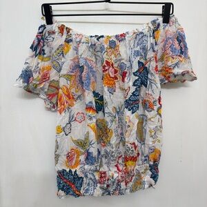 Vibrant Floral Print Off-Shoulder Blouse